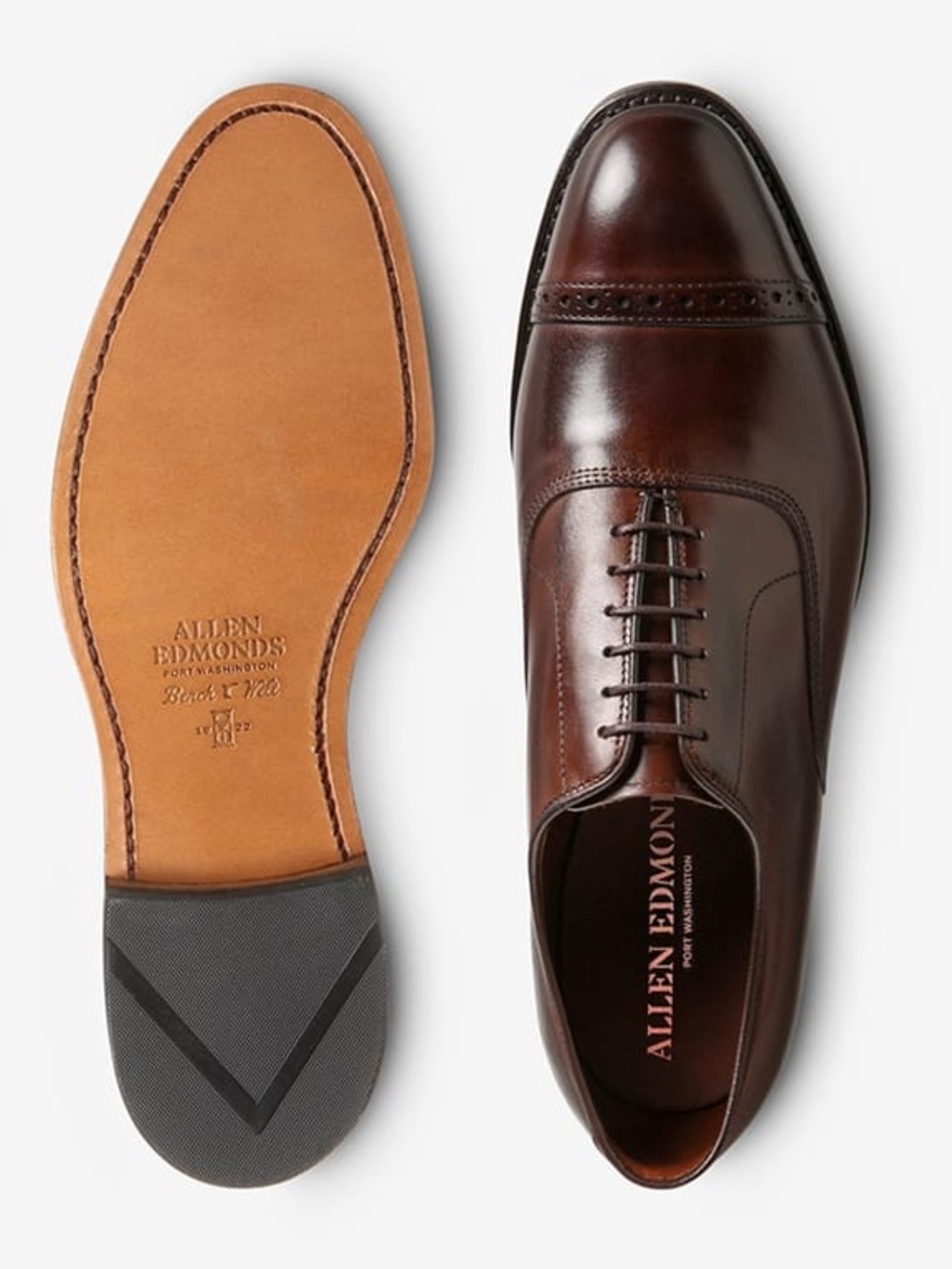 Allen Edmond Men's Brown Cap-Toe Oxford Dress Shoes